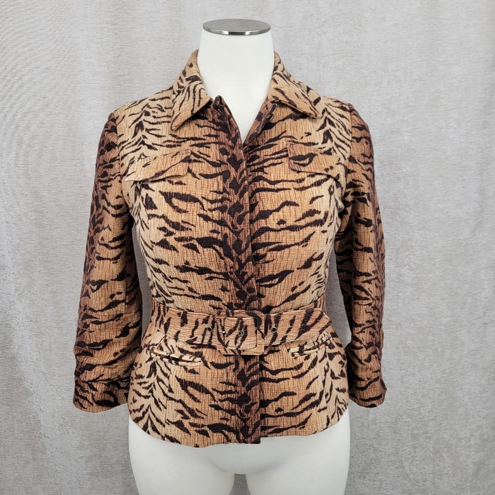 Anthracite Tiger Animal Print Jacket Belted Blazer